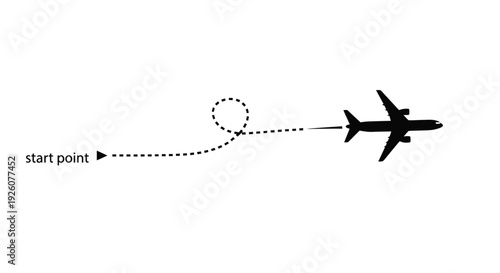 Airplane flight path illustration showing travel from a starting location
