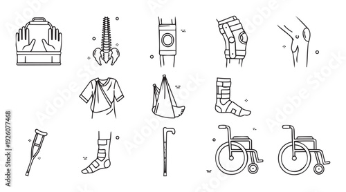 Comprehensive collection of orthopedic medical devices and injury support equipment for rehabilitation, recovery, and mobility, ideal for healthcare content and educational resources