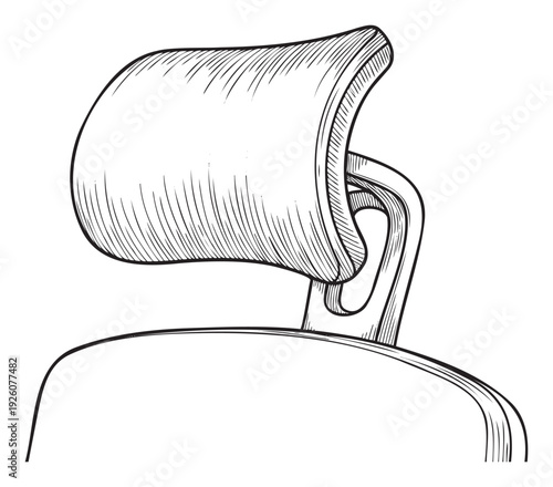 Minimalist line drawing of an automotive headrest providing essential ergonomic support for vehicle interiors and transportation safety product development materials