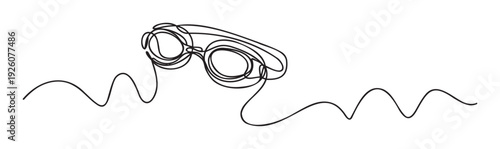 A flowing continuous line graphic representing swimming goggles connected by a wavy line, perfect for sports fitness advertisements or healthy lifestyle promotions.