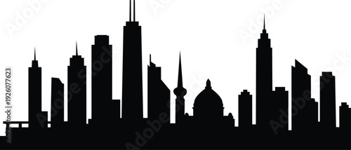 City skyline silhouette against white background