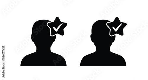Two silhouetted heads with star shapes containing checkmarks above them