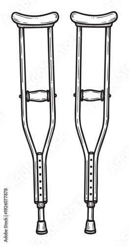 A pair of essential medical crutches for mobility support and rehabilitation aids perfect for healthcare articles and patient recovery graphics