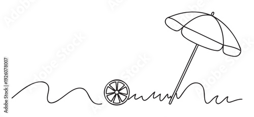 Summer vacation getaway with a refreshing citrus slice and beach umbrella scene perfect for seasonal promotions, travel advertisements, and holidaythemed marketing campaigns.