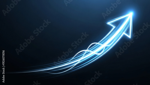 Dynamic glowing blue arrow illustrating the concept of rapid growth and forward momentum, symbolizing innovation, success, and future direction.