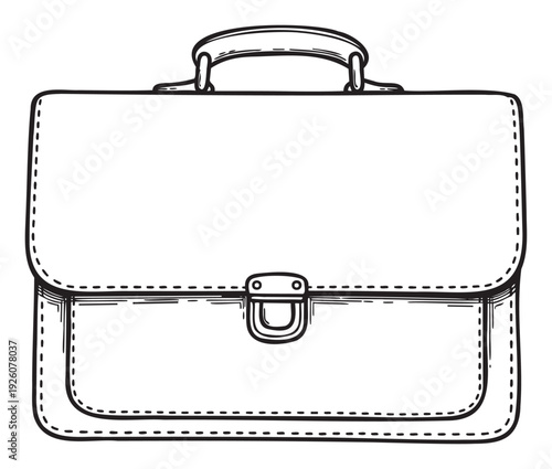 Classic black outline drawing of a vintage school or business briefcase with a top handle and front clasp closure perfect for educational, corporate, or professional themes