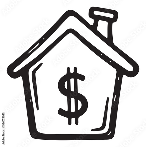 Simple sketch of a dwelling with a currency symbol suggesting an investment property or a secured loan, suitable for financial planning and business reporting