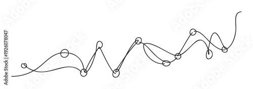 Intricate single line drawing forming an oscillating curve with circular nodes ideal for conveying process steps network connections or conceptual diagrams