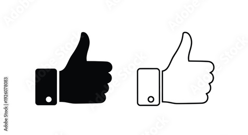Two thumbs up icons one filled and one outlined on a white background