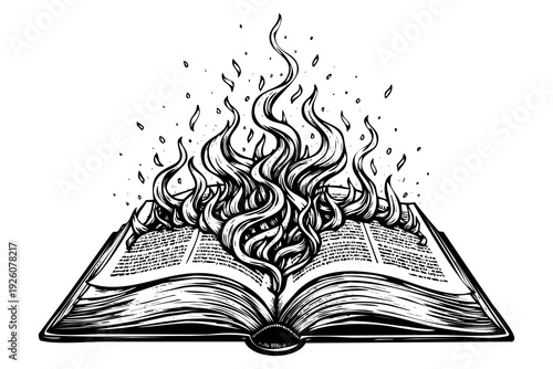Engraving art of flaming book a masterpiece of intricate design and symbolism