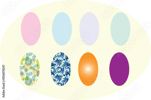 Colorful set of decorated Easter eggs with floral patterns on a white background for spring holiday celebration