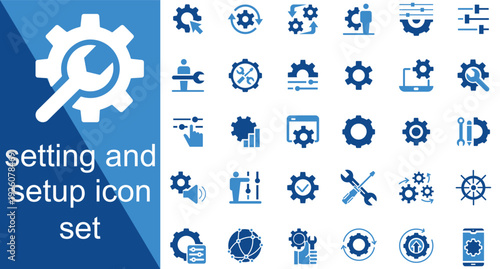 Setup and Settings icon set. setting icon set collection in dual tone style. system, tool, preference, technical, control, customization, gear, computer tings. Vector illustration.
