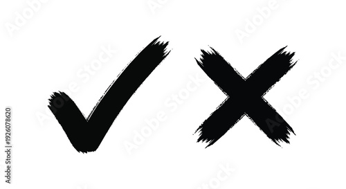 Black checkmark and x symbols displayed side by side on a white background