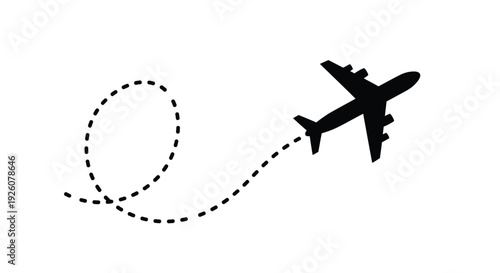 Simple illustration of an airplane following a dotted flight path