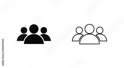 Simple black and white icons depicting groups of people varying in size