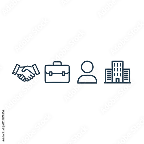 Business Icons Representing Partnership, Work, People, and Company.