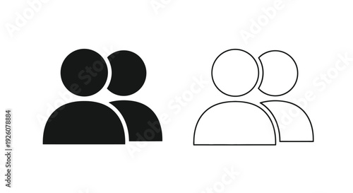 Simple icon depicting two people one solid black and one outlined