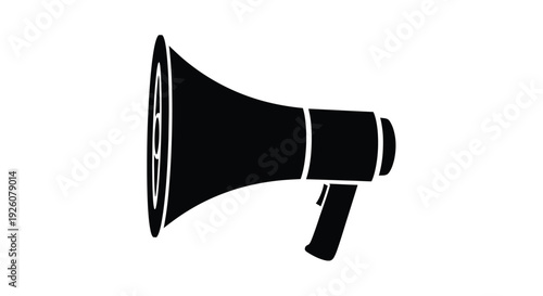 Simple black and white illustration of a vintage megaphone on white