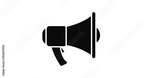 Simple black silhouette of a vintage megaphone on a white background
