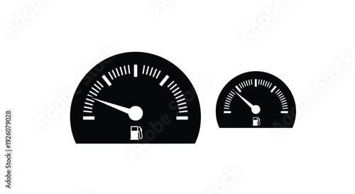 Black and white illustration of two fuel gauges with needle indicators