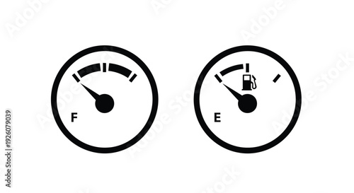 Two circular gauges displaying fuel levels one full and one empty