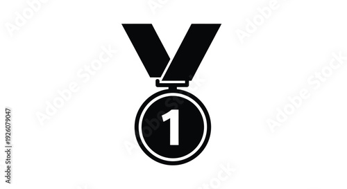 A simple black and white illustration of a first place medal