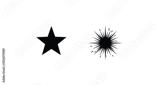 Two contrasting black stars on a white background solid and exploding