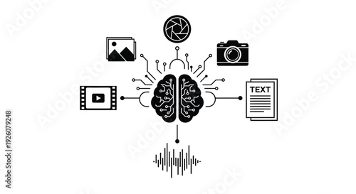 Artificial intelligence concept with brain data and various media icons