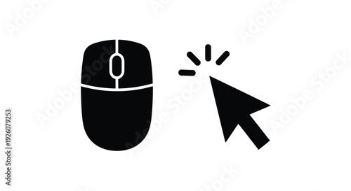 Simple black icon depicting a computer mouse and a clicking cursor