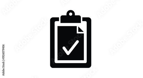 A black icon depicting a clipboard with a checkmark inside