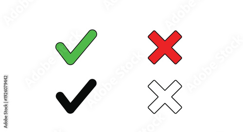 Checkmark and cross symbols in color and monochrome variations