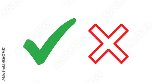 Green checkmark and red x symbol on a white background