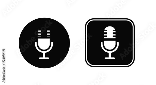 Two microphone icons circular and square depicted in black and white