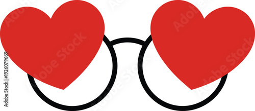 Red heart shaped glasses with black frames on white background love romance