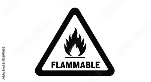 Black triangle warning sign displaying a flame and the word flammable