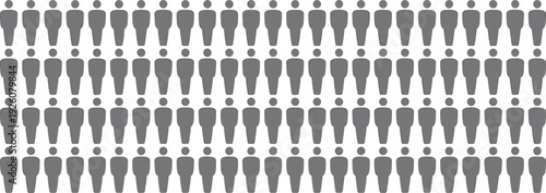 Rows of grey human silhouette icons on white background people silhouettes