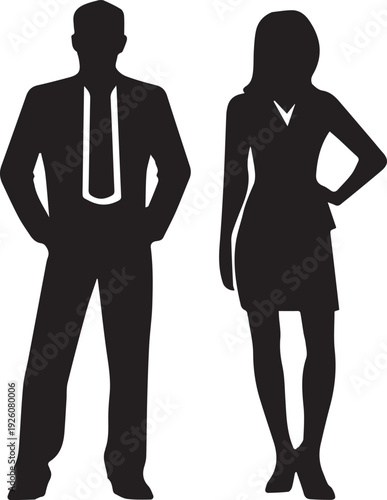 Young Couple Standing Black Silhouette Vector isolated on white background