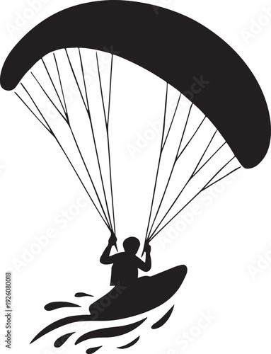 Paraglider soaring mid-air wings spread wide, freedom flight silhouette.
