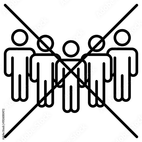 No gathering icon with people silhouettes and cross symbol