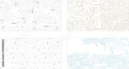 Futuristic innovative high tech circuit board electrical wires digital electronics silhouette vector illustration bundle