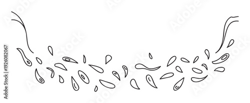 Abstract scattered drops and organic shapes creating a decorative flowing border suitable for graphic projects, presentations, and modern compositions