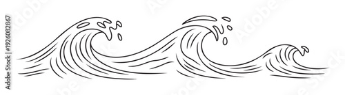 A dynamic sequence of powerful ocean waves depicted in a striking outline style perfect for surf club branding beach resort signage or marine themed apparel designs