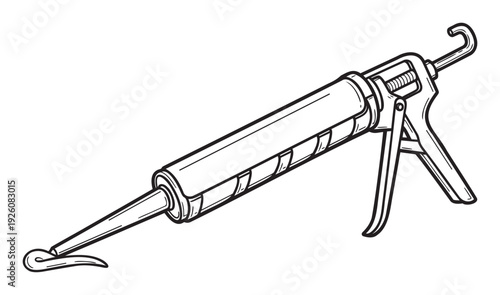 Manual caulk gun tool used for applying sealant, adhesive, or filler for various construction and home renovation projects around the house