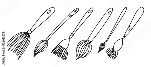 A collection of varied paintbrushes and drawing tools representing artistic creation, perfect for educational materials, craft projects, or studio supplies imagery.
