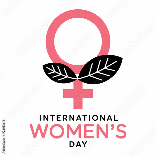 Pink and black female symbol with leaves for International Womens Day