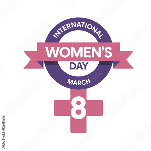 Pink and purple International Women's Day symbol with date and month March