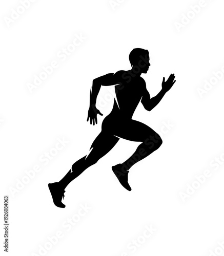 Man running in dynamic motion with energetic stride and speed