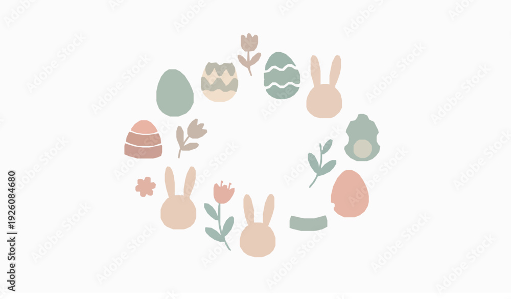 Obraz premium Modern Happy Easter Eggs and Bunny Vector Collection Isolated on White