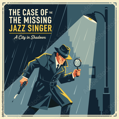 Vintage Noir Mystery Novel Cover with Detective Silhouette