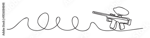 Continuous line drawing featuring a paintball gun, perfect for game club promotions, sports event advertisements, or recreational activity graphics